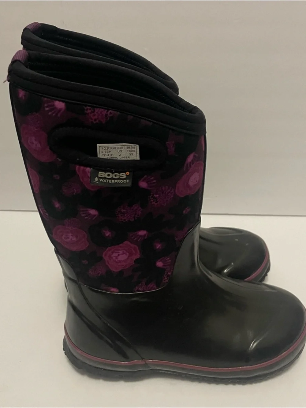 Bogs Classic Water Color Boots Youth Girls Purple Black Waterproof Snow Rain 2